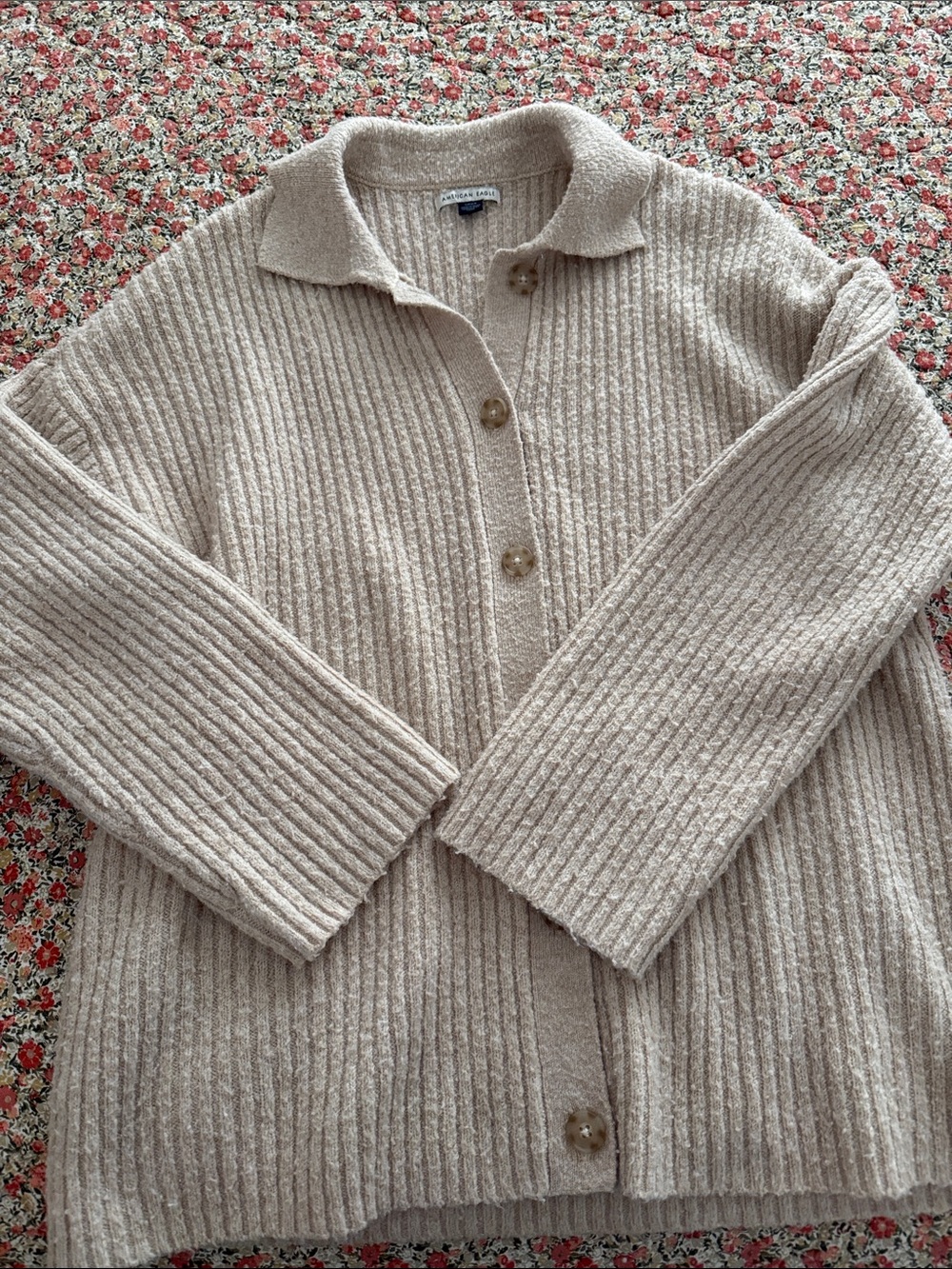 Collared Tan Cardigan - Picture 2 of 5